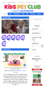 Kids Pet Club Home Page screen shot