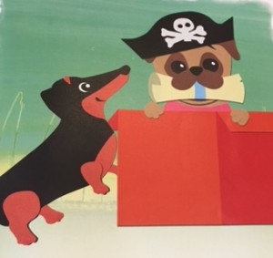 Penny P Pug finds a clue for the Pirate Treasure Hunt in the red box
